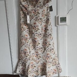 New York & Company Floral Strapless Dress - Cream and Multicolor